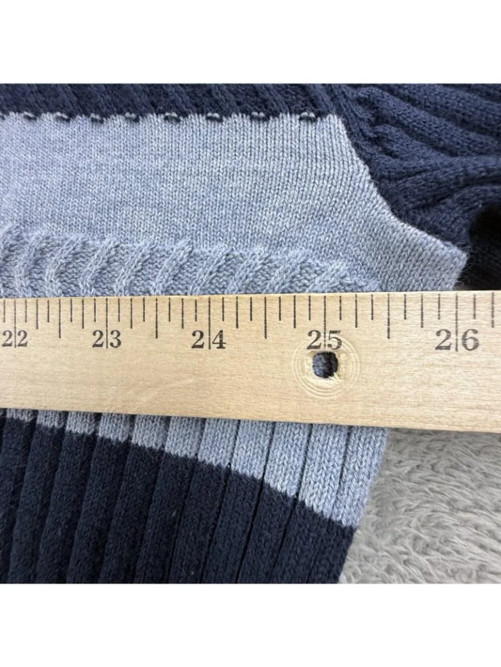 Nautica Sweater Mens 3XL Navy Gray Striped Crewneck Cotton Knit Ribbed Pullover